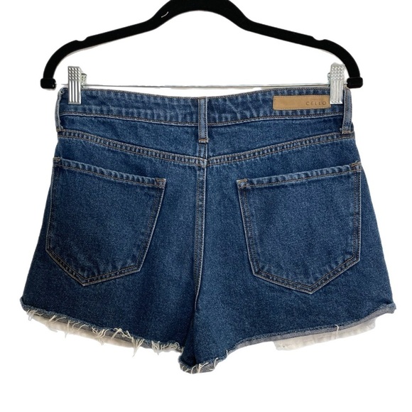 CELLO dark wash high rise short shorts w/ distressed hem NWOT - Picture 2 of 3